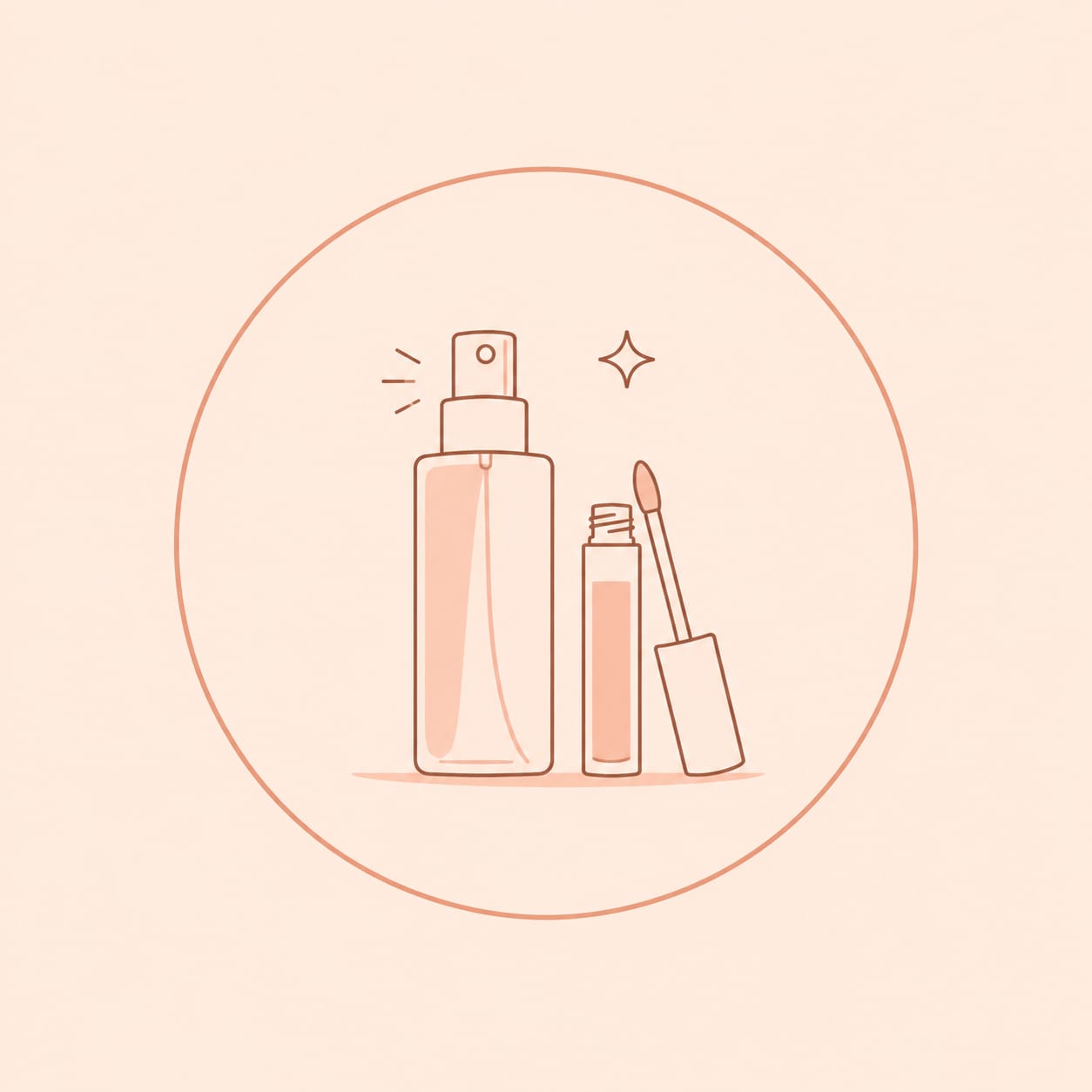 Illustration of a body mist spray bottle and a lip gloss wand